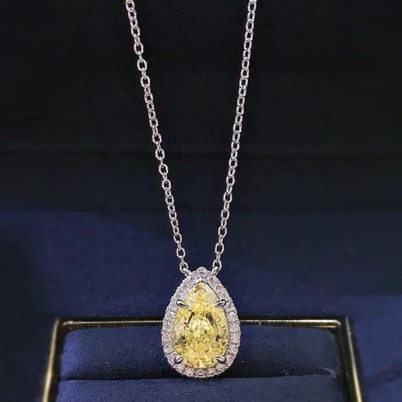 Jewelry - NEW 925 Sterling Silver‎ Pear Cut Tear Drop Simulated Citrine Pendant Necklace